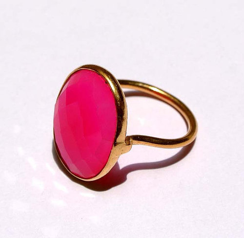 Oval Fuchsia Chalcedony Gemstone Ring