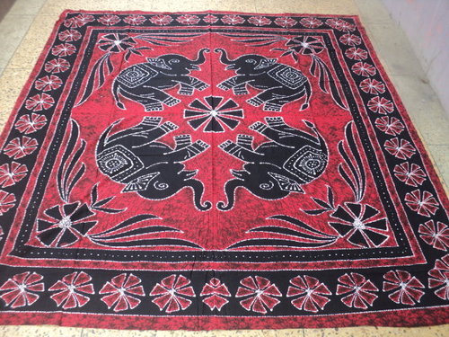 Red And Black Elephant Batik Tapestry
