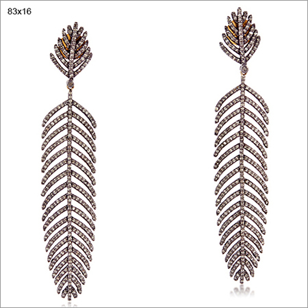 Pave Diamond Feather Earrings
