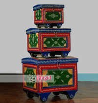 Indian Decorative Painted Box Set - Mango Wood, 3 Sizes, Multicolor | Hand-painted Indian Motifs, Decorative Storage Solution