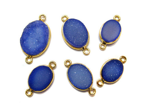 Oval Natural Blue Druzy Gemstone Connector