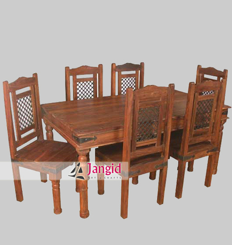 Indian Wooden Iron Grill Fitted Dining Table Set