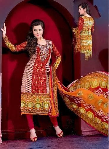 Long Straight Dress - Pure Cambric Fabric, Semi-Stitched, Naznin Dupatta, Embroidered Party Wear