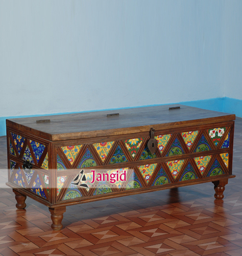 Handmade Wooden Colourful Tile Fitted Storage Box