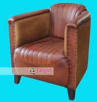 Indian Leather and Canvas Single Seater Sofa