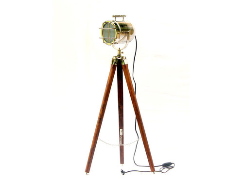 Vintage Nautical Floor Lamp Brown Tripod Chrome Finish