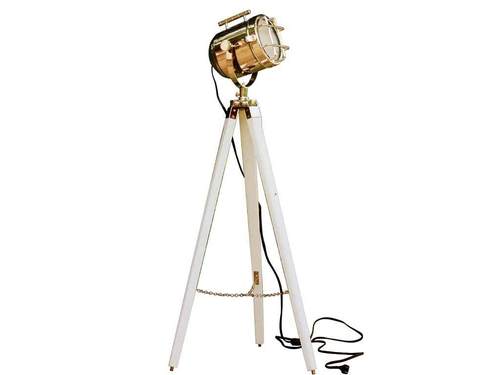 Vintage Search light Wooden White Tripod Focus Floor Lamp