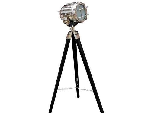 Vintage Chrome Finish Floor Lamp Searchlight Black Tripod