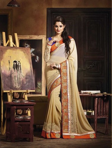 DIFFERENT LOOK CREAM SHADED DESIGNER SAREE