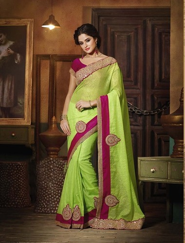 GREEN AND PINK DESIGNER SAREE
