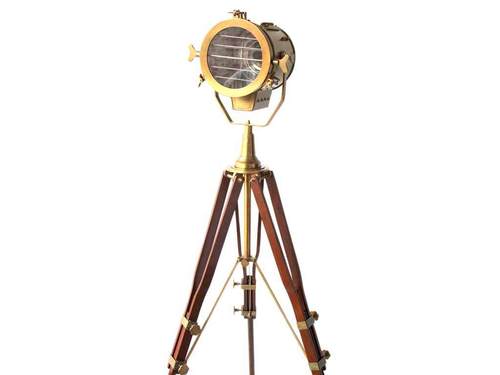 Antique Vintage Old Century Modern Searchlight Lamp Timber Tripod
