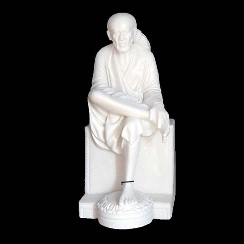 Marble and Stone Sai Baba - 10 Inches Polished White Marble, Square Base | Intricate Details, Durable, Spiritual Significance, Collectible Gift