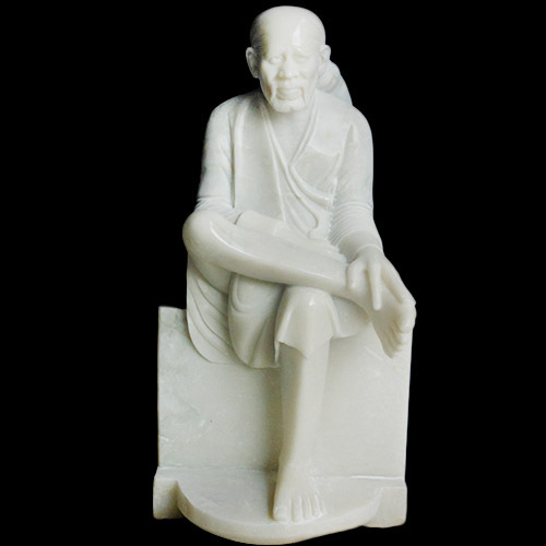 Marble Lord Sai Baba - Polished Marble, 10cm Height, White | Detailed Carving, Elegant Design, Spiritual Significance, Collectible Gift