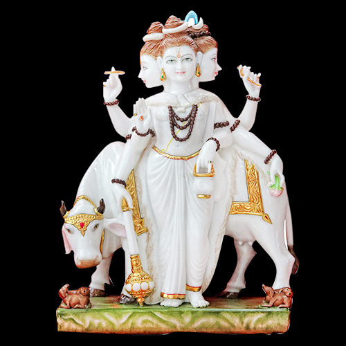 Marble Dattatreya Idol - 12 Inches White Marble, Handcrafted, Intricate Details, Polished Finish