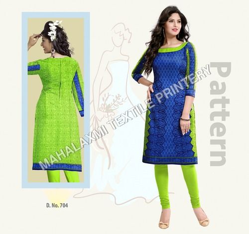 Blue & Green Printed Cotton Kurtis