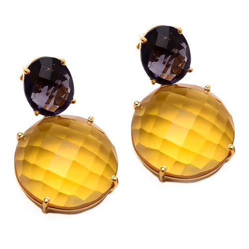 Round Citrine & Amethyst Gemstone Earring