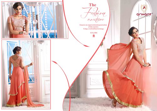 fancy Peach Georgette Embroidered Anarkali Suit