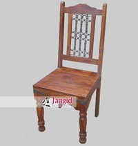 Sheesham Wooden Iron Grill Fitted Dining Chair