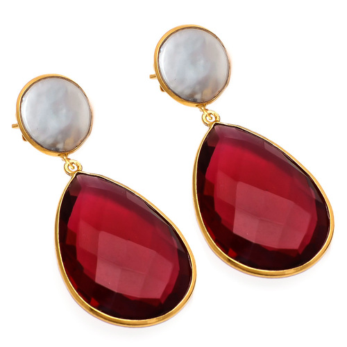 Pear Garnet & Pearl Gemstone Earring