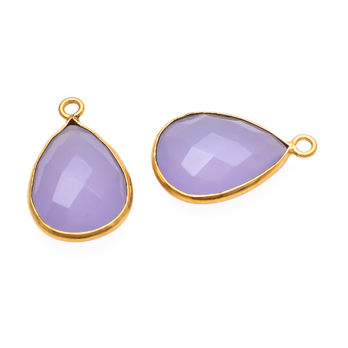 Lavender Chalcedony Gemstone Connector - 925 Sterling Silver with 2 Micron Vermeil Gold , Faceted Pear Shape, AAA Natural Gemstone, Weighing 10-15 Grams