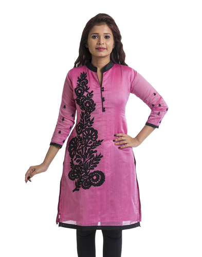 Sleeves Chanderi Kurti with Embroidery