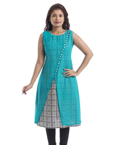 Georgette & Cotton Printed Double Layared Kurti