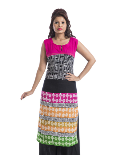 Sleeveless Rayon Printed Long kurti
