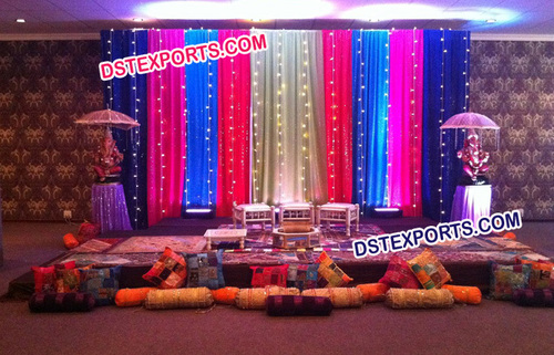 Mehandi Colourful Backdrops - Fabric, Multicolored, Embroidered | Vibrant Colors, Elegant Design, Durable Material, Easy Setup, Customizable, Optional Lighting