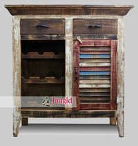 Recycled Indian Wooden Wine Bar Cabinet