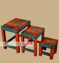 Indian Painted Wooden Nested Stool Set