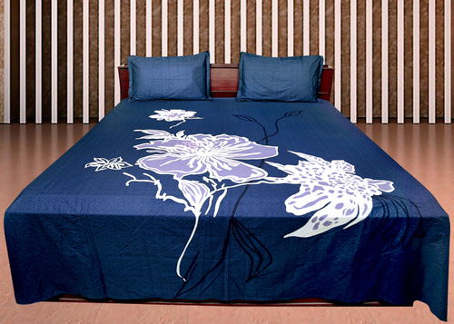 Cotton Bed Sheet Floral - 90x98 Inch, Navy Blue | Soft Texture, Easy Wash, Floral Design, Durable Cotton