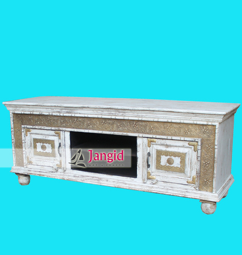 Distressed Wooden White Washed TV Cabinet