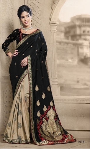 Designer Black Saree Of Weaving Silk