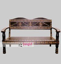 Traditional Antique Wooden Cart Living Room Sofa - Solid Sheesham Wood, 72x28x36 Inches, Natural Wood Finish | Hand Carved, Mortise And Tenon Joints, Decorative Iron Hardware, High-density Foam Cushions