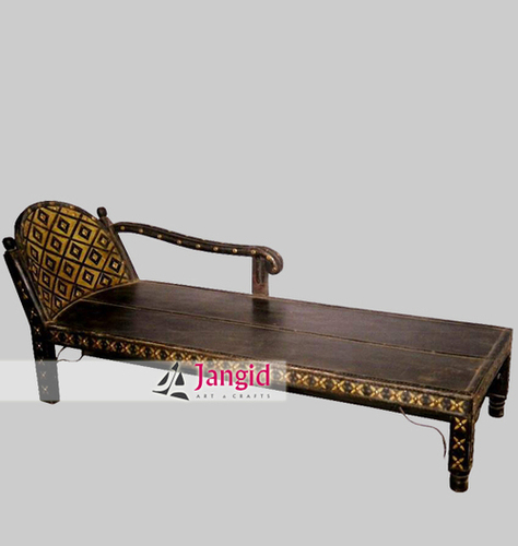 Indian Wooden Antique Style Iron and Brass Fitted Diwan