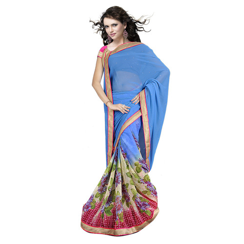 Blue Printed Fancy Sarees
