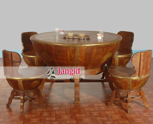 Solid Wooden Brass Work Nagada Shape Dining Table