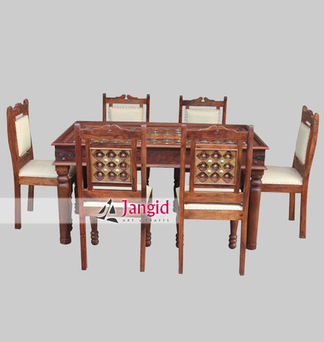 Indian Hand Carved Brass Fitted Dining Room Furniture