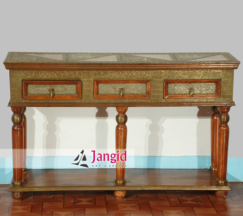 Indian Wooden Brass Fitting Living Room Console Table