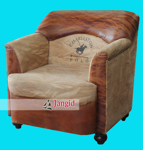 Leather and Canvas Indian Living Room Sofa