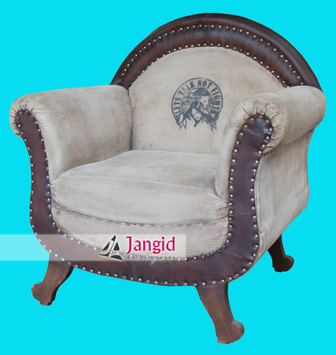 Indian Leather and Canvas Upholstered Living Room Furniture