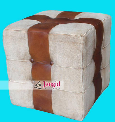 Industrial Leather Upholstered Pouf Stool