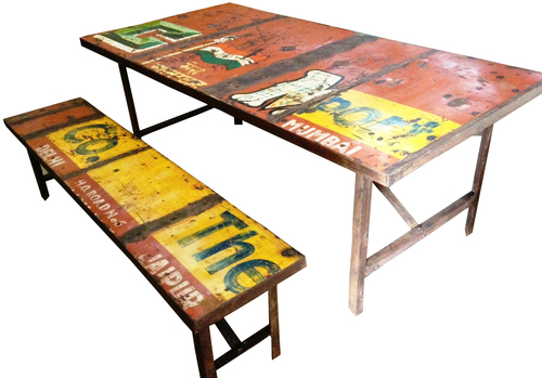 Iron Table Set - Iron And Wood, 72x30x30 Inches, Multicolor | Durable, Portable, Weather-Resistant, Vintage Design
