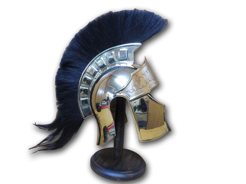 Greco Brass Roman Armor Helmet With Black Plume