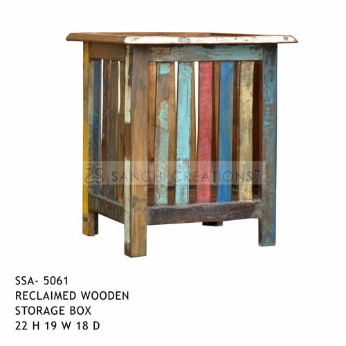 Wooden Reclaimed Storage Box - Reclaimed Wood, 32"H x 18"W x 18"D, Multicolored Finish, Rustic Charm, Ample Storage, Eco-Friendly