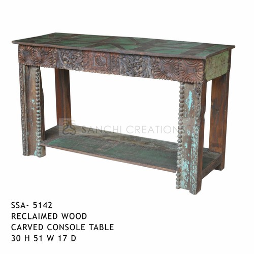 Reclaimed  Wood Carved Console Table