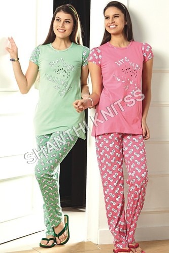 Designer Ladies Pyjama - Cotton, Multiple Sizes, Pink, Full Length, Half Sleeve | Soft Fabric, Breathable, Stylish Design, Comfortable Fit, Easy Care