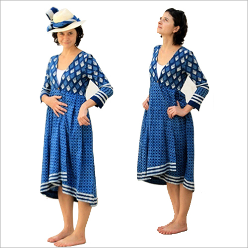 Hand Block Dabu Indigo Print Dress