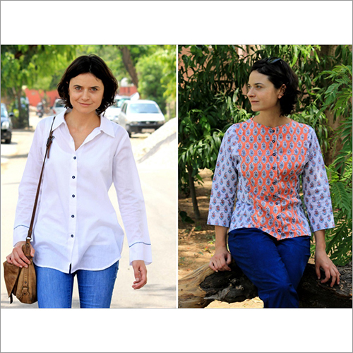 White Soft Cotton Classic Shirt Hand Block Print Shirt Top