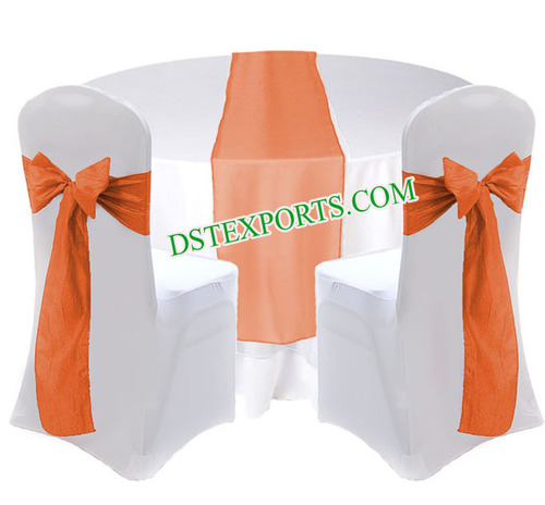 WEDDING CHAIR COVER WITH MATCHING OVERLAYS - Polyester, Varied Sizes, Orange | Elegant Bow Sash, Machine Washable, Durable Fabric, Lightweight, Versatile Style